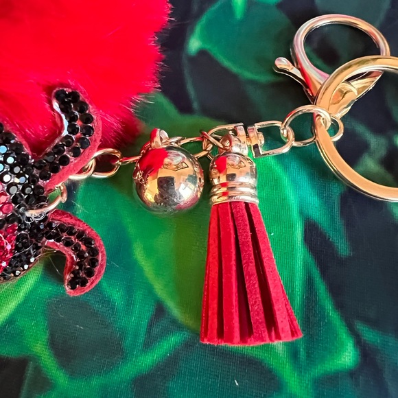 Rhinestone Ladybug with Red Pom Pom & Tassel/Gold Ball - Purse Charm / Key Charm - Picture 8 of 8